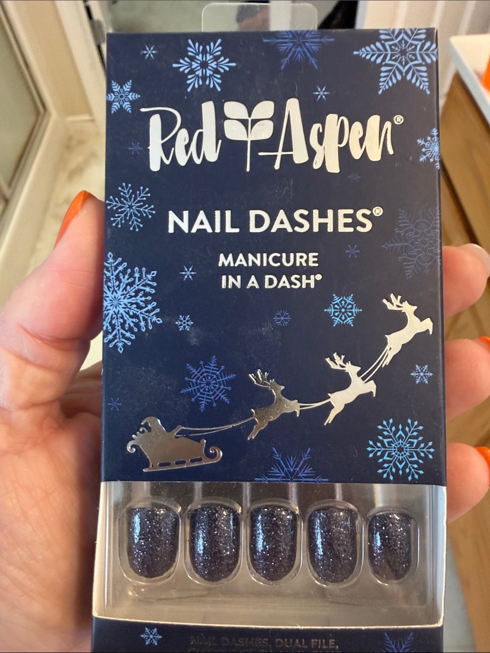 Red Aspen Navy Glitter Nail Dashes - Sparkling Blue Press-On Nails